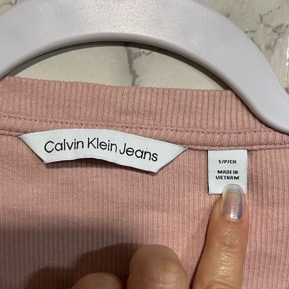 Calvin Klein Dusty Pink Crop Button Down Top Ribbed Long Sleeve Size S - Picture 2 of 5